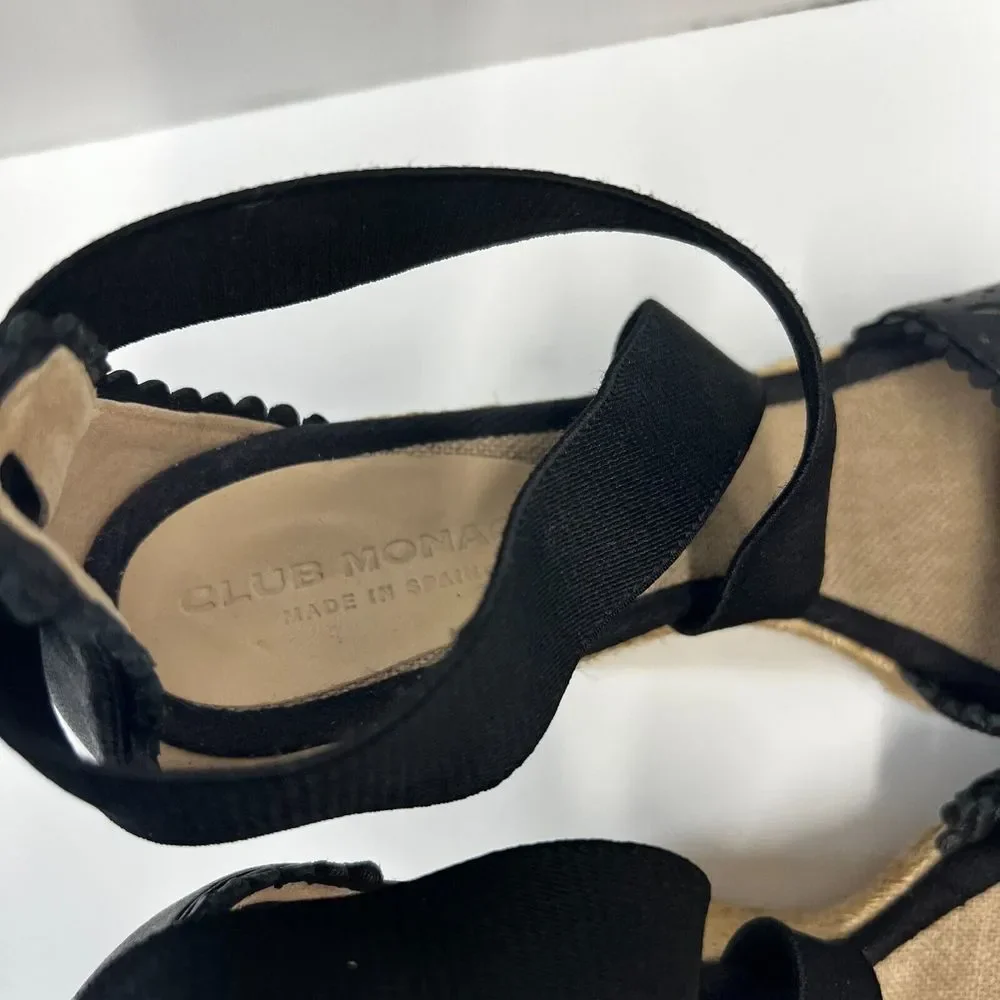 CLUB‎ MONACO Llullo Wedge Sandals Espadrilles Size 40 Black Leather NWOB